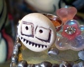 Smiley Face With Glasses, Mood Ring, Porcelain Clay, Adjustable, OOAK Handmade Geekery Gift