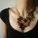 Heuchera Micranthra  ... Beaded Freeform Crochet Necklace - Cream Beige Purple Brown Flowers