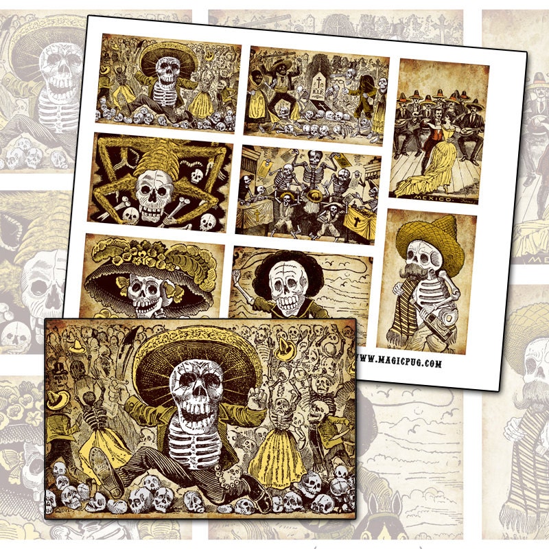 Day of the Dead Sepia Altoids Tin Digital Collage sheet 3.5 x 2.25 Mexican 88mm x 63mm