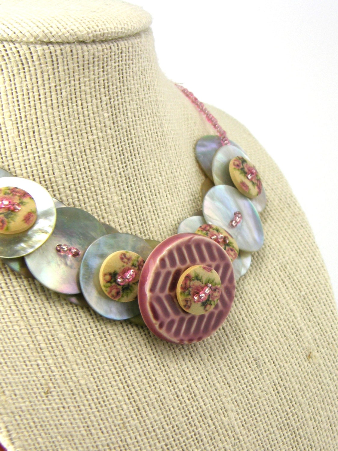 Pink Flower Button Necklace