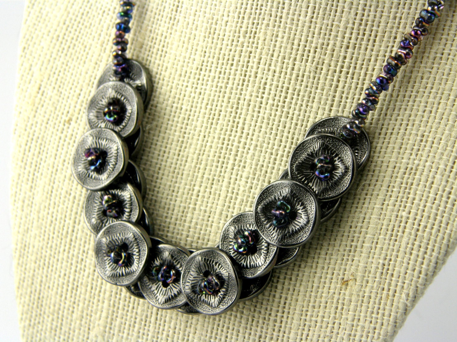 Metal Button Necklace Metallic Blue