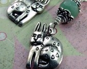 RABBIT pewter earrings, amazonite rounds, bali sterling bead caps