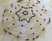 TWILIGHT jewish woman's kippah, blue purple green beads, copper color wire, girls wire yarmulke, temple headwear