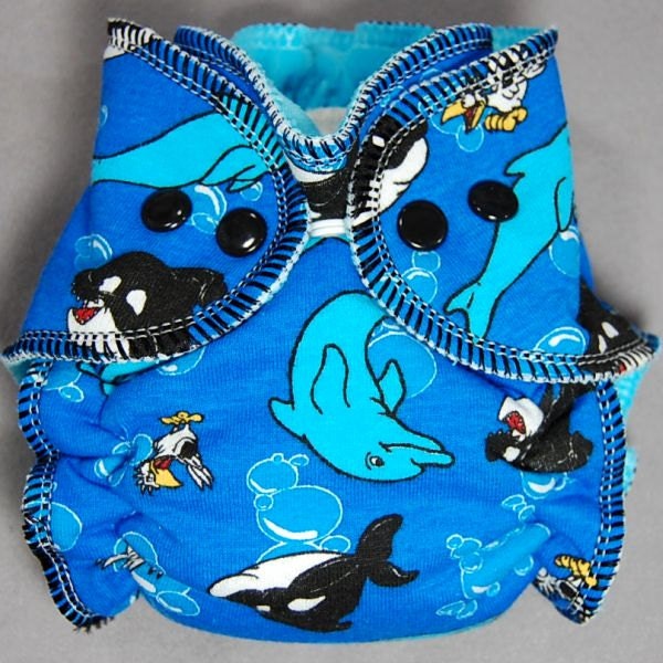 Cloth Diaper Newborn Hybrid Fitted - by Little Boppers - Dolphins and Orcas