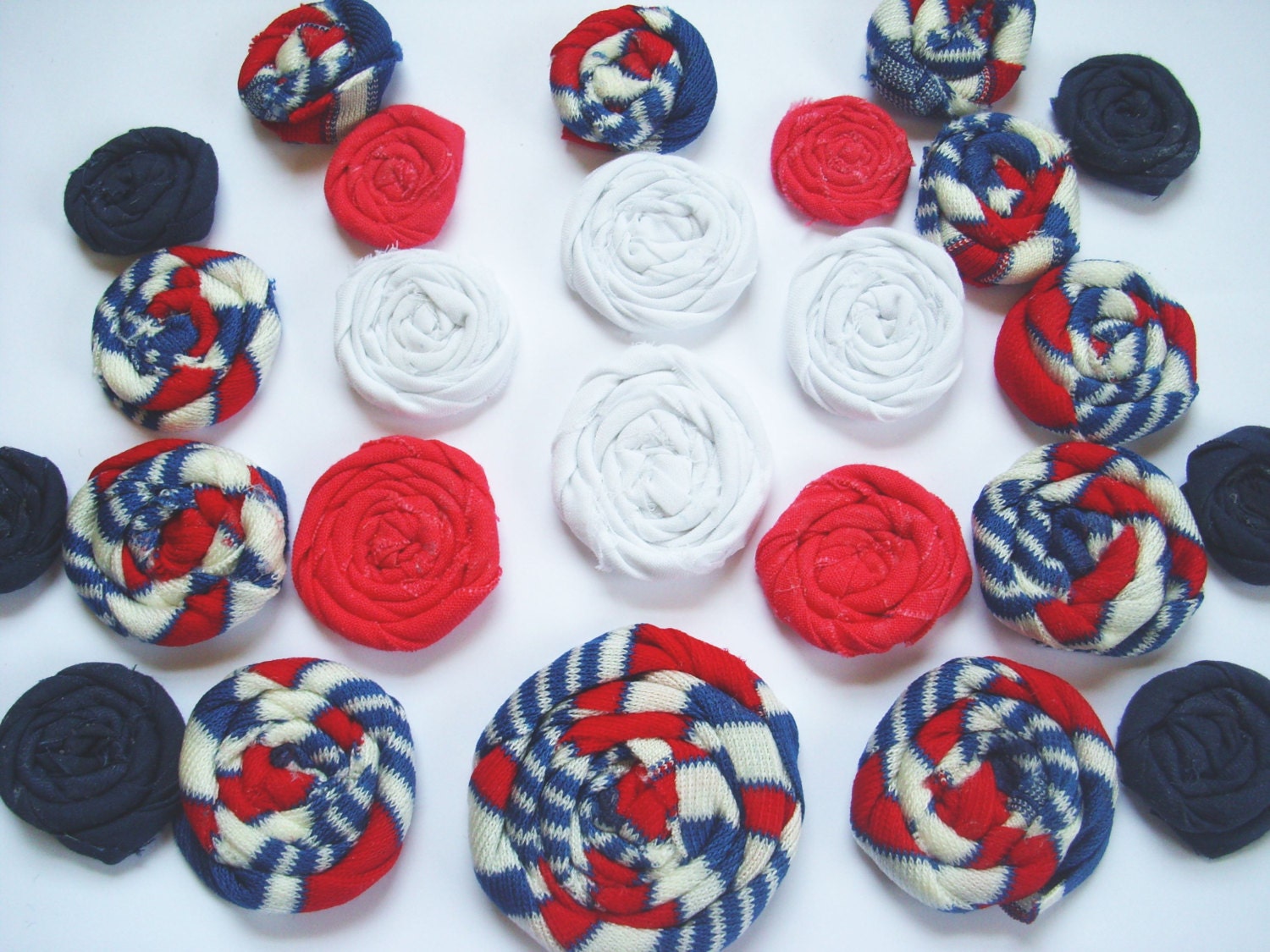 Wholesale - 25 Rolled Fabric Flowers - Sewn or Glued - Jewelry, Hair, Scrapbooking/Cards, Embellishments, Ect.