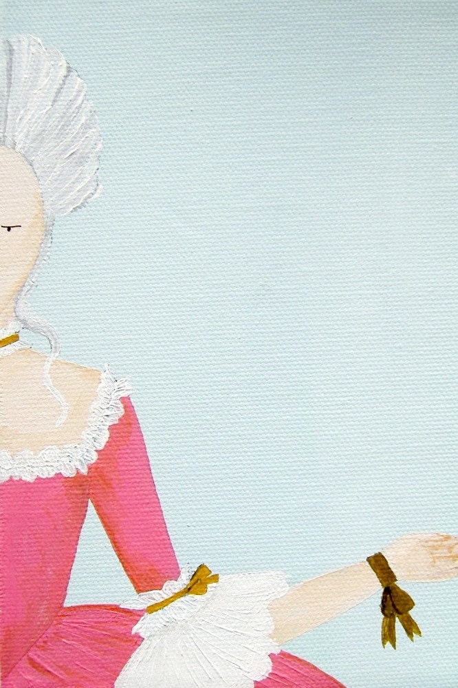 Rococo WOMAN Art Original Reproduction Print 4x6 ANTOINETTE dress lady pale blue PINK - "Dauphine"