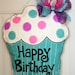Happy Birthday Party Cupcake Burlap Door Hanger Decoration Polka Dot Celebration Bakery