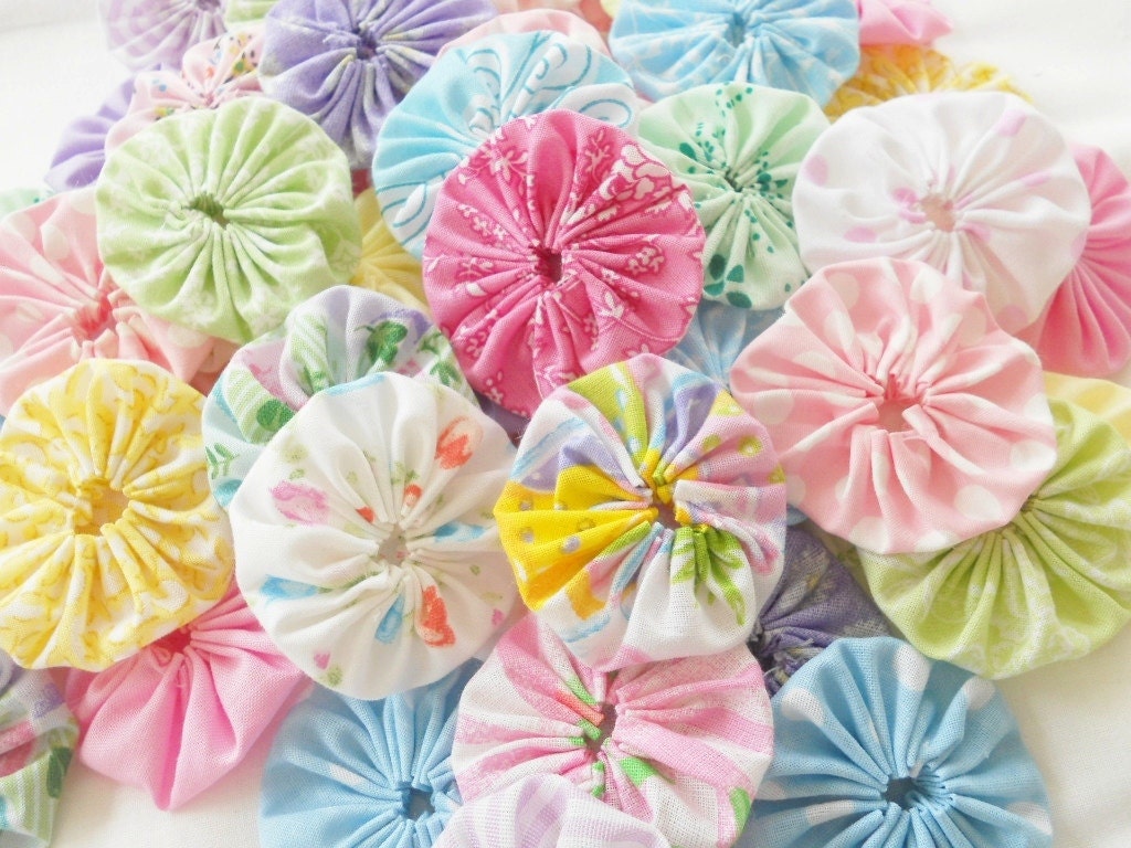 2" Fabric Flowers 50 YoYo Quilt Headband EASTER PASTEL Wedding Rosette Hair Clip Bow Bobby Pin Scrapbook Wholesale Handmade