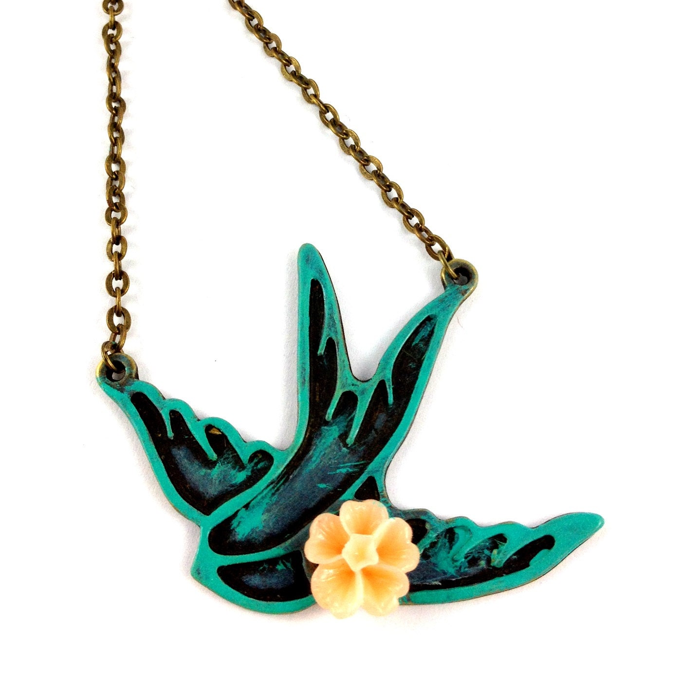 Necklace - patina swallow pendant