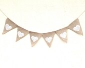 Bunting - Love HEARTS wedding engagement  burlap sign
