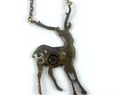 Necklace - steampunk deer pendant