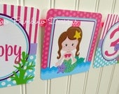 New - Mermaid Happy Birthday Banner - Under the Sea - Choose Your Favorite Mermaid