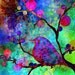 Enchantment  5 x 5 inch handmade Fine art note card bird flowers petals leaves blossoms floral vines garden