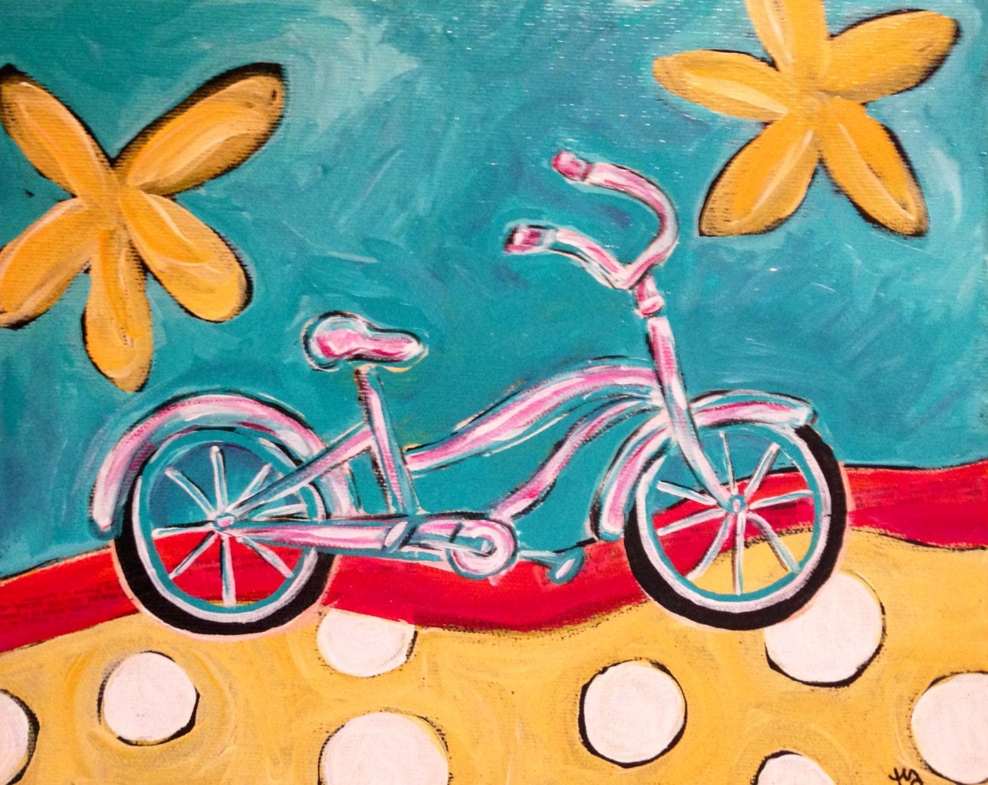 Bike painting with polka dots on canvas
