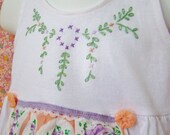 Hand Embroidered Hanky Apron Dress - Size 12 Months - Ready to Ship