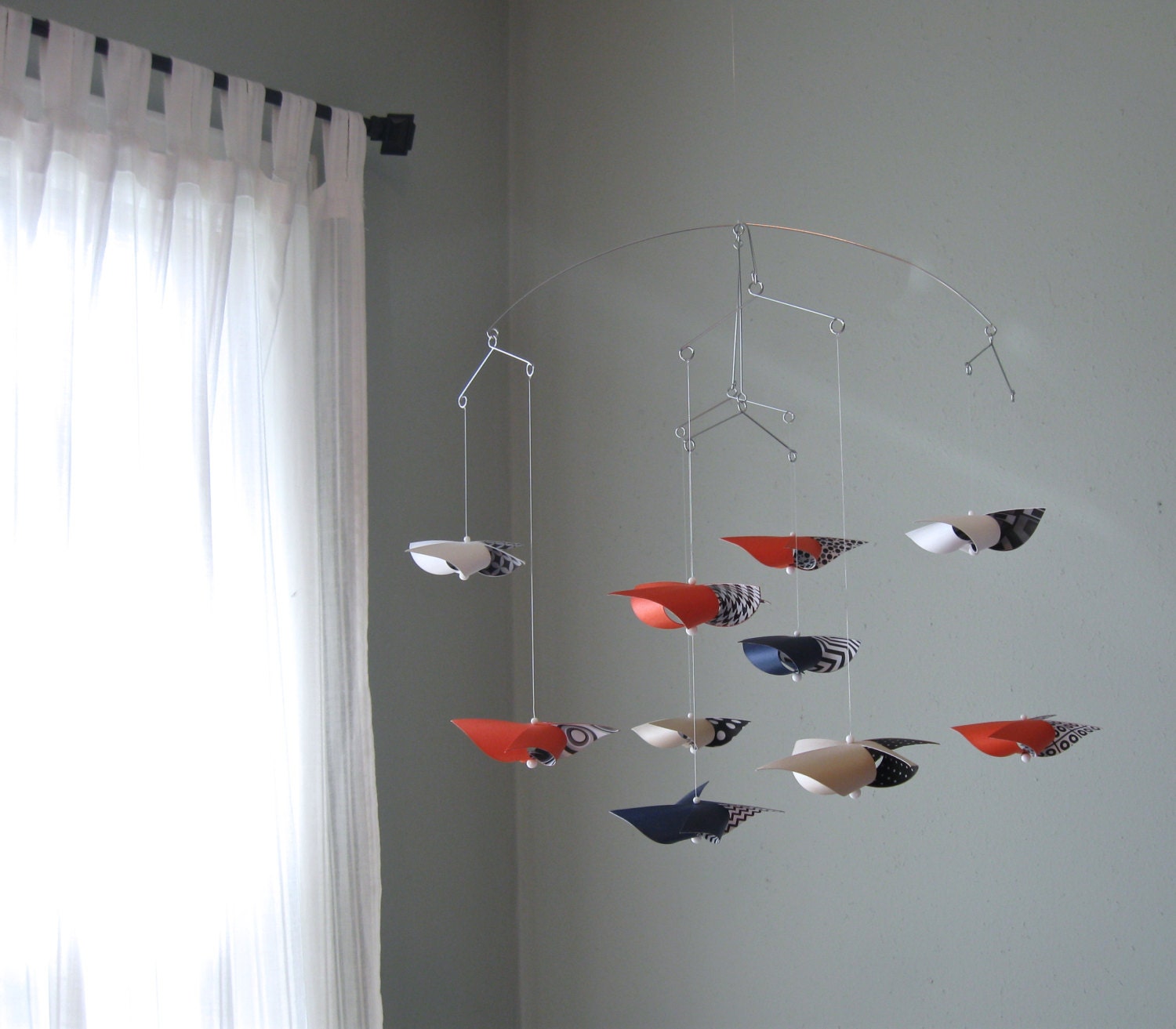 Baby Crib Mobile / Pinwheel Mobile / Nursery Mobile / Crib Mobile / Red-Orange, Navy Blue, Tan, Black & White : Fancy Pants