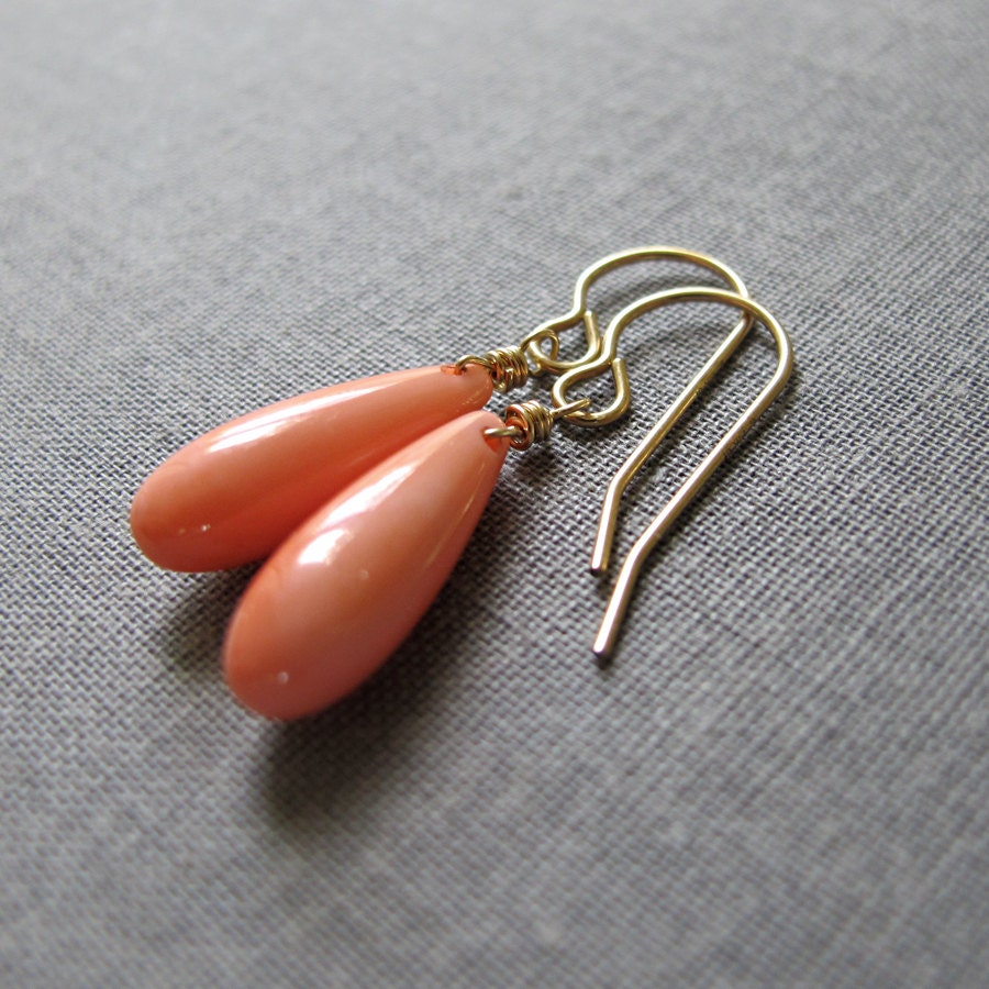 Peach Coral Drops in Gold