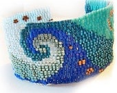 Wide Ocean Swirl Glass Bracelet in Sky Blue , Metalic Blue , Sapphire and Turquoise Delicas