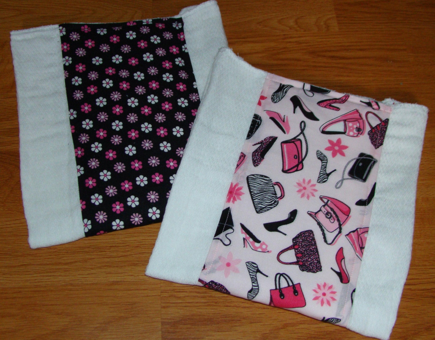 Girly Girl Purses Shoes and Flowers Burp Cloth/Diaper Set of 2