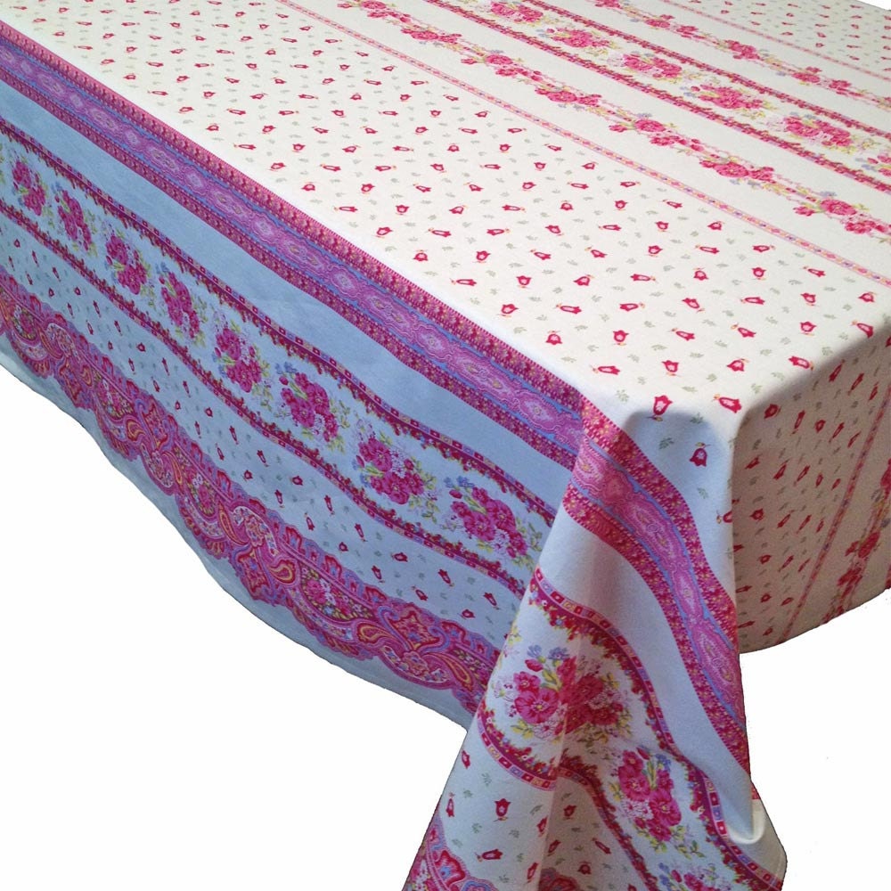 Pink and White Tablecloth French Country by cranberrymak on Etsy