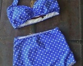 Blue & White polka dot Retro Pin up bikini Two piece swimsuit size xs-xl