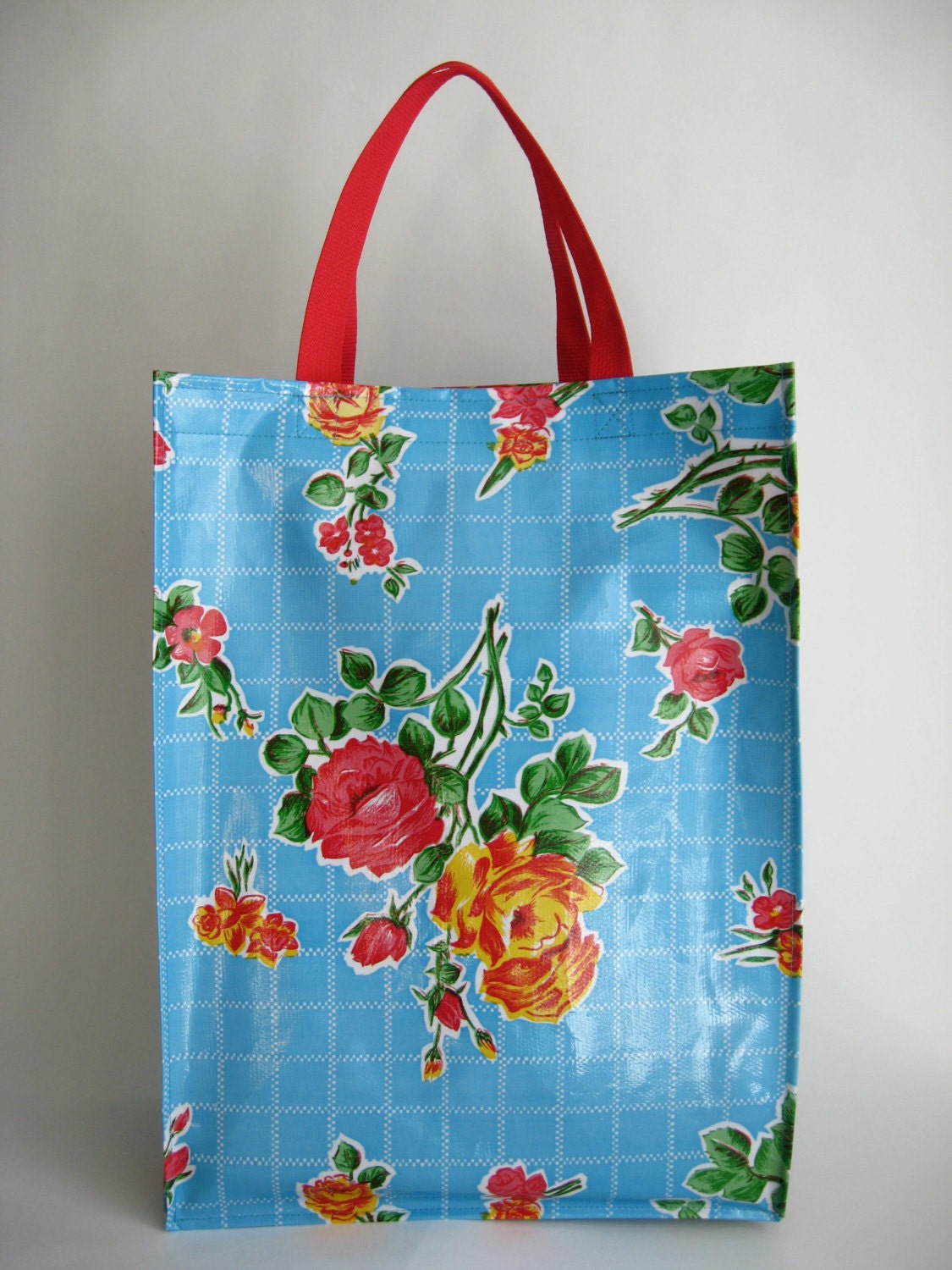 Durable Oilcloth Shopping Tote - Light Blue Rosegall