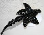WEISS Jet Black Rhinestone Starfish Headband Beach Bride Ocean Wedding Formal Hairpiece
