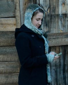 Crochet Pattern-Hooded Scarves and Texting Mitts for Mommy Me and Dolly
