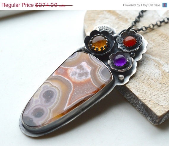 ON SALE Forest Trail Necklace, Agua Nueva Agate Nodular, Amber, Carnelian, Amethyst, Statement, Botanical, Art Jewelry, Handmade