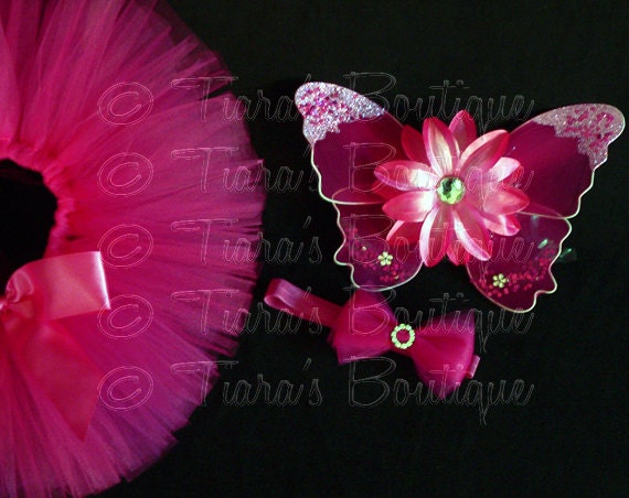 Baby Tutu Fairy Wings and Headband Set - Fuchsia - Birthday Tutu Set - Sewn 6'' Economy Tutu Wings & Bow Headband