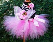 Baby Tutu Butterfly Wings - Pink Tutu - 1st Birthday Girl Tutu Set - Sewn 8'' Pixie Tutu Fairy Wings & Headband - sizes newborn to 24 months