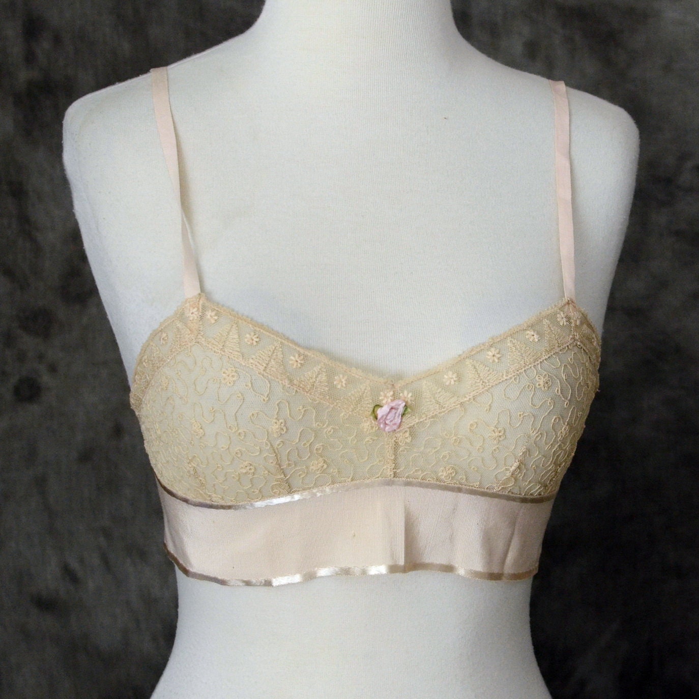 1930s Bra Silk Brassiere Lace Wedding  Lingerie Nude Lace