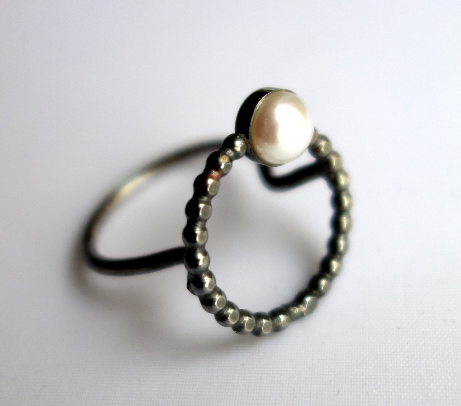 Floating Pearl Halo Ring - Handmade Sterling Silver Pearl Ring