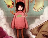 Making Monsters for my Friends- 4x6 Giclee Print monsters girl sweater cute bangs short hair