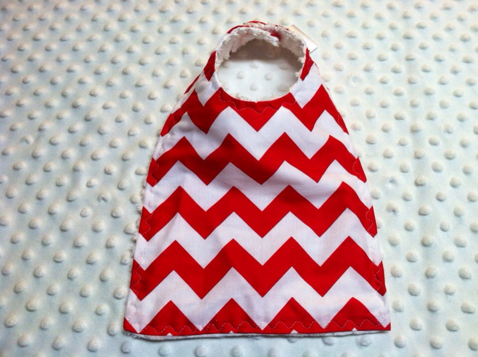 Cute Red Chevron Boutique Style Chenille Snap Bib