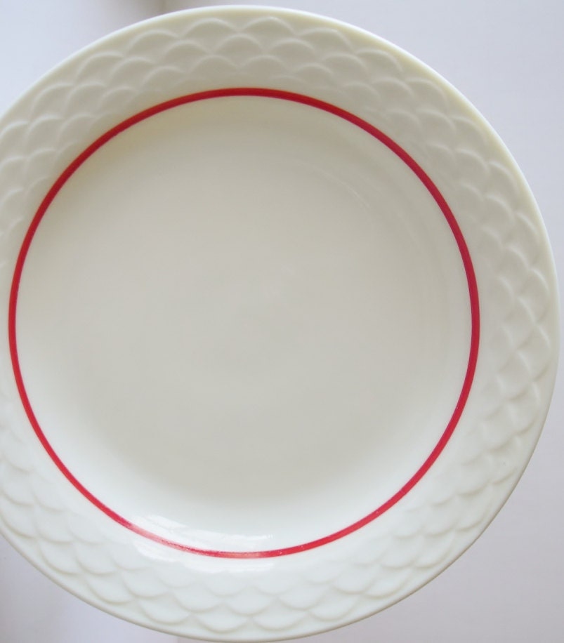 Sale Vintage Milk Glass 6in Saucer Clam Shell Pattern Trimmed in Red A Vintage Treasure Sale was 15 now 10