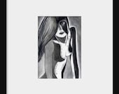 Aceo female nude pencil drawing art print with William Shakespeare quote in mirror writing Desire
