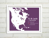 Personalized History Map - Anniversary / Wedding Art Print - 8x10 Keepsake - Gift for Her - North America - Commemorate Your Vacation