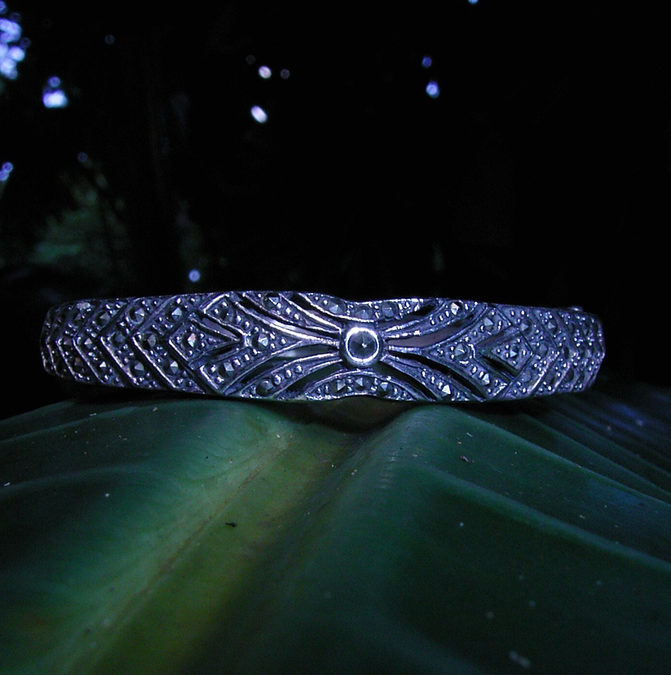 Sterling silver marcasite Art Deco bangle bracelet