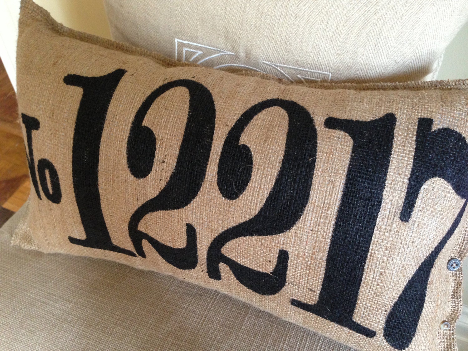 Burlap Zip Code Pillow - Your Custom Number Here - Address - Wedding Date - Zip Code