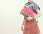 AZTEC CLUTCH. Brown Leather Clutch. Wrist Strap Clutch. Oversized Clutch. Tribal Print Bag.