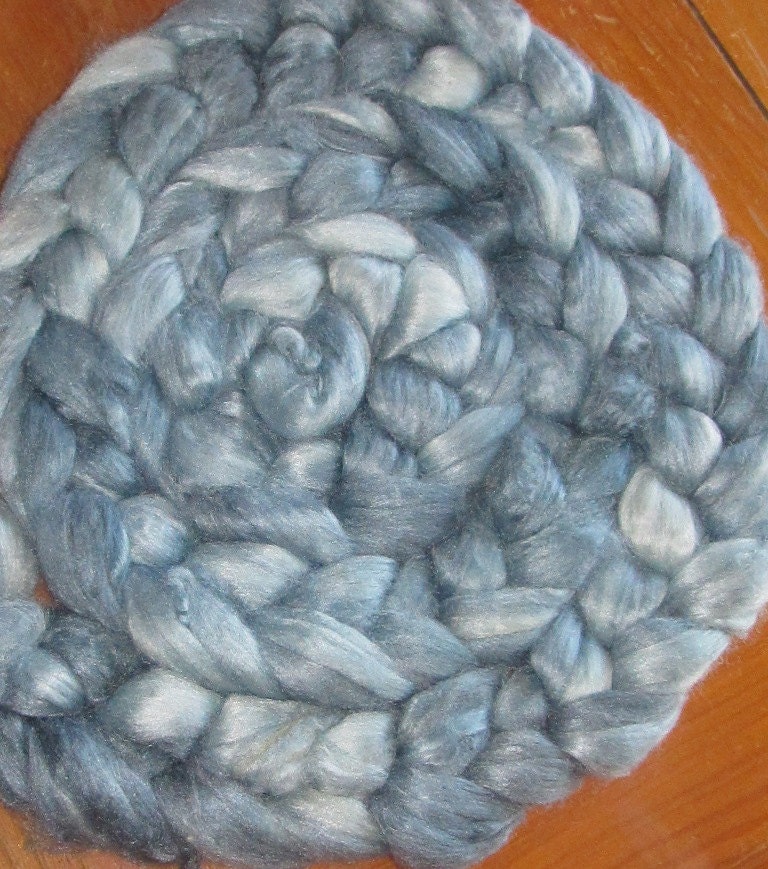 NEW PRICING Tussah Silk Roving, 2 ounces Handpainted Silvery Teal
