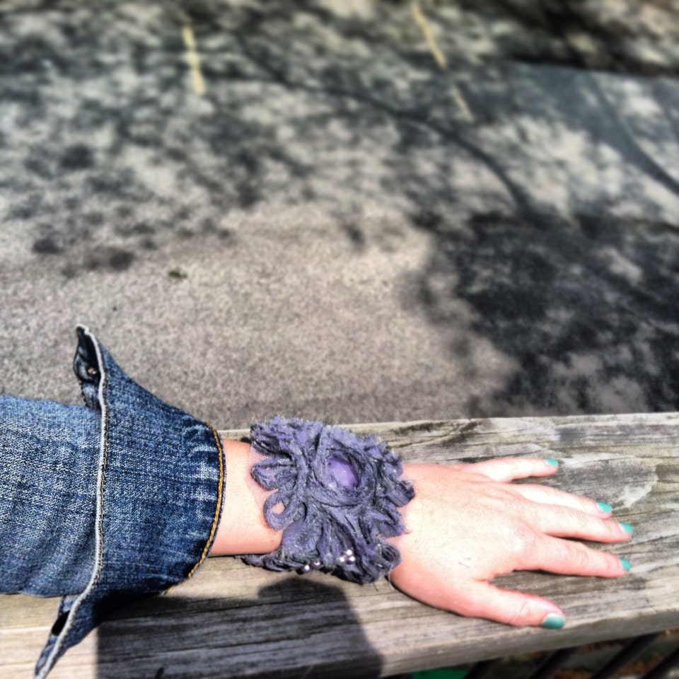 Lace Embellished Beaded Cuff with Magnetic Clasp