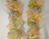 Yellow Green Pink Springtime Ruffle Scarf - Hand knitted
