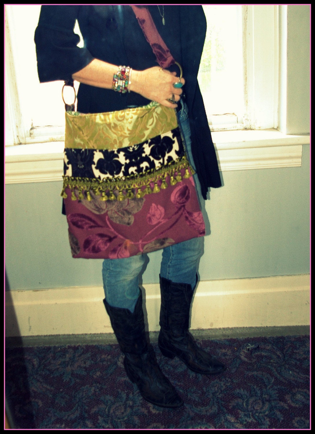 Large Bohemian Vintage Velvet Bag