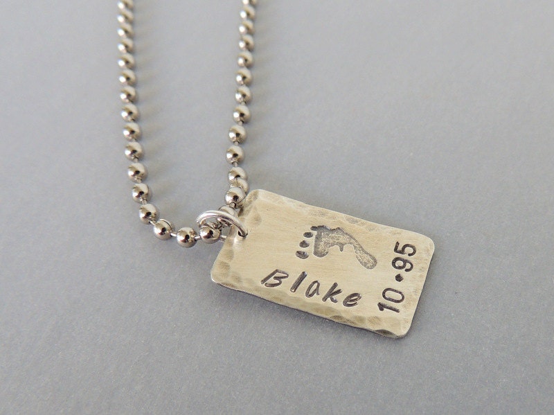Hand Stamped Mommy Necklace - Personalized Jewerly - Sterling Silver Baby Footprint Stamp