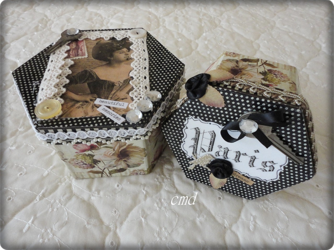 Paris Box Set, Altered Art, Mixed Media, Hand Created, CSSTeam, ECS