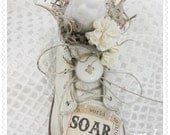 A World to Soar, Altered Art, Mixed Media Vintage Birdie BabyShoe, Hand Created, ECS, CSSTeam