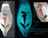 GLOW in the DARK Glass Pendant Natures Helper Lampwork Focal Boro Bead with Detailed Flower & Monarch Butterfly Made by Helen Lee Hoffman