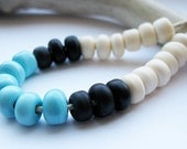 Black Ivory and Turquoise Sky  Lampwork Heishi Beads -  assorted minis 1/16th holes -  Handmade Glass Beads by Ellen Dooley SRA